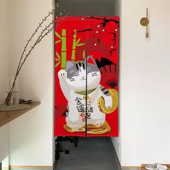 Qinunipoto Goodwill Lucky Cat Red Pattern Satisfied with Money Luck Simple Style Noren Ширина 85 x Длина 150 см Стильные жалюзи для внутренней повязки на глаза