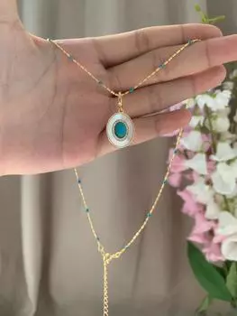 Qiqi Turquoise Pearl Necklace Women S New Chinese Light Luxury Temperament Elegant Commuter Advanced Sense Stacked Collarbone Chain Women белого золота