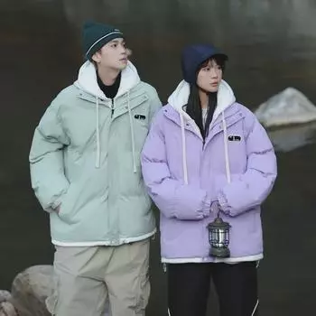 Qisenwei 2024 Зимняя толстая теплая двухслойная хлопковая куртка - повседневное пальто унисекс 2XL