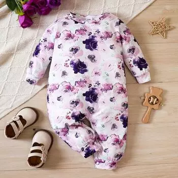 QITUDATEY Детский комбинезон с цветочным принтом по всей поверхности, повседневный комбинезон с длинными рукавами, одежда для девочек 1-3M разноцветный