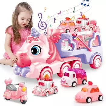 Qizebaby Car Toy Construction Truck Car Toy Игрушечная машинка 5 в 1 Популярная игрушечная машинка с подсветкой и музыкой Развивающая игрушка для девочек 2 3 4 5 6 лет