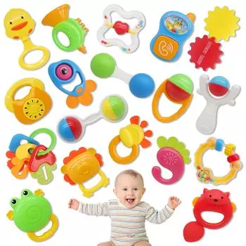 Qizebaby Детская игрушка-погремушка, погремушка, игрушка для прорезывания зубов, развивающая игрушка, популярная игрушка для мальчиков и девочек, подарок для малышей 0 лет, 3 месяца, 6 месяцев, 1 год, день рождения малыша