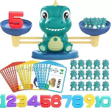 Qizebaby Dinosaur Scales Balance Toy Educational Numbers Balance Game Word Spelling Toy Math Educational Toy Board Game Card Game Early Education