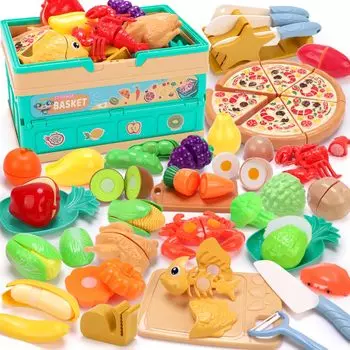Qizebaby Play House Хранение Кухня Резка Обучающие Ролевые игры Кулинария Детский День рождения Рождество Детский сад Подарки Набор, Игрушки, Овощи, Фрукты,