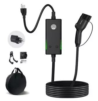 Qkcabo кабель для зарядки электромобиля, зарядное устройство для электромобиля SAE J1772, кабель для зарядки электромобиля, 4 режима тока, переключаемое портативное зарядное устройство, длина кабеля 100 В/200 В