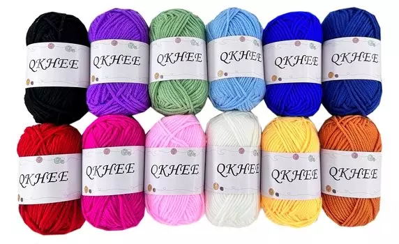 QKHEE Средний набор из 12 акриловых средних ниток 1 клубок Всего крючков для вязания мягких игрушек Пряжа, толстая, цвета, пряжа, толстая, тонкая, 25 г, 50 м, 300 г, Вязание,