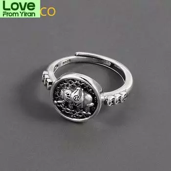 Qmcoco панк хип-хоп животное слон круглое кольцо Ins стиль 925 тайское серебро винтажный дизайн нейтральное мужское женское кольцо для вечеринок подарки