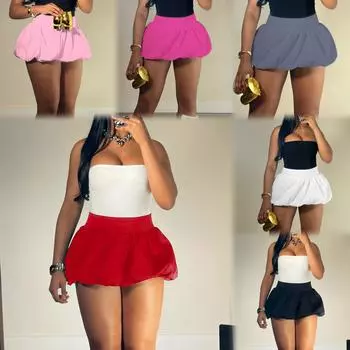 Qooth Горячая женская мини-короткая однотонная пышная юбка-баллон большого размера, модная плиссированная мини-юбка для девочек, юбки, сексуальная одежда для женщин QT2422 S чёрный