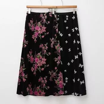 Qooth Юбка с высокой талией, с принтом, складка, элегантная, модная, универсальная, средней длины, юбка для женщин QT2440 серебряный