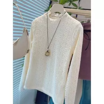 Qooth осень-зима новая полувысокая шея кружевная рубашка элегантная утолщенная одежда высокого класса QT2477 one size бежевый