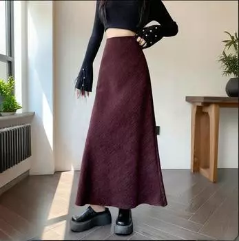 Qooth Осень-зима, новый стиль, высококачественная юбка-рыбий хвост, утолщенная, с высокой талией, утягивающая, А-силуэт, большая юбка-свитер QT2493 M чёрный