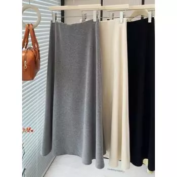 Qooth осень-зима трикотажная юбка-трапеция «рыбий хвост» повседневный темперамент узкая юбка средней длины из искусственного кашемира QT2470 M бежевый