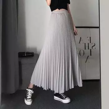 Qooth Весна Лето Ретро Яркая Высокая Талия Плиссированная Юбка Элегантная Универсальная Утягивающая Юбка Трапециевидной Формы Средней Длины QT2525 one size белый