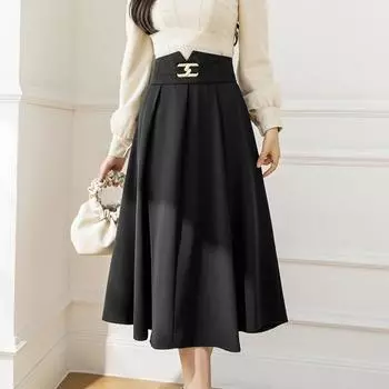 Qooth весна-лето женская элегантная юбка-миди трапециевидной формы с высокой талией рабочая одежда черные женские длинные юбки из полиэстера QT1585 S хаки