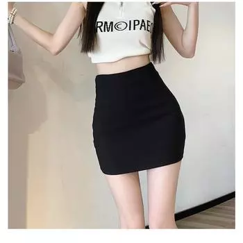 Qooth Women Black Bodycon Sexy Slim Skirt A Line Pencil Mini Skirt Summer Elastic Half Body Skirt QT2618 One Size чёрный