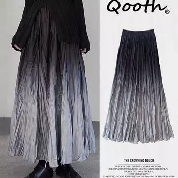 Qooth женская элегантная плиссированная юбка с градиентом, новая повседневная летняя модная юбка трапециевидной формы на весну и лето QT2322 серый