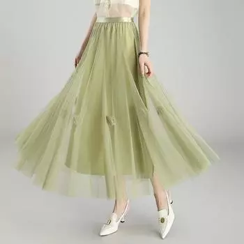 Qooth женская новая юбка средней длины с 3D-цветком, корейская версия, юбка-пачка Fairy с высокой талией, темпераментная, большая юбка-пачка QT2528 one size чёрный