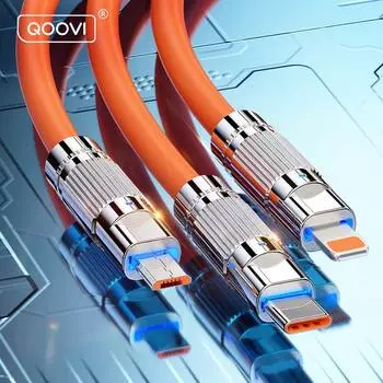 QOOVI 3 в 1, 120 Вт, кабель для быстрой зарядки, USB Type C, USB-кабель для передачи данных Mirco, быстрая зарядка 3,0 для iPhone, Samsung, Xiaomi, Huawei