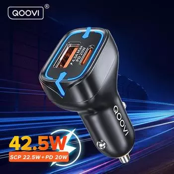 QOOVI 42,5 Вт USB C Автомобильное быстрое зарядное устройство Быстрая зарядка 4,0 QC PD 3,0 SCP 5A USB Type C Автомобильная быстрая зарядка для iPhone 14 13 Huawei Samsung Xiaomi