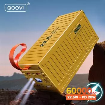 QOOVI 60000 мАч Power Bank 22,5 Вт PD QC 3,0 Зарядное устройство Powerbank Большая емкость аккумулятора Электростанция Быстрая зарядка для Samsung iPhone Xiaomi 60000mAh оранжевый