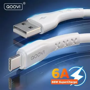 QOOVI 6A USB-кабель типа C, 66 Вт, быстрая зарядка для Huawei P40 Mate 30 Honor, USB-C, зарядное устройство для телефона, шнур передачи данных типа C для Xiaomi mi10, Samsung iphone 11 X XR 8