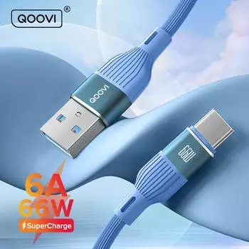 QOOVI 6A USB-кабель типа C для Huawei P40 Pro P30 66 Вт, шнур для быстрой зарядки, зарядное устройство USB-C для быстрой зарядки Xiaomi Mi11, Samsung iPad