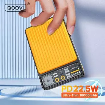 QOOVI Power Bank 22,5 Вт PD QC Зарядное устройство Ультратонкий портативный Powerbank 10000 мАч Батарея Быстрая зарядка для iPhone 14 Xiaomi Samsung 10000mAh оранжевый