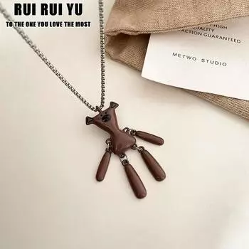 QQs модное ожерелье кофейного цвета с кулоном в виде плюшевого мишки для женщин и мужчин, подвижная титановая стальная цепочка для свитера в стиле ретро, ювелирное изделие, подарок для вечеринки 1 PC