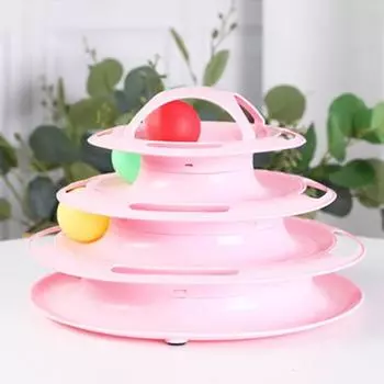 Qsezeny 4 уровня игрушка для домашних животных, обучающая игрушка для кошек, игровая тарелка, треки для башни с котятами, диск, развивающий кошачий интеллект, тройной диск, тумблер Four-tier розовый