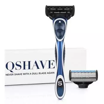 QSHAVE Blue Series, 5-слойное лезвие США, ручная бритва для мужчин, бритва для бритья с 2 лезвиями X5, название QSHAVE синий