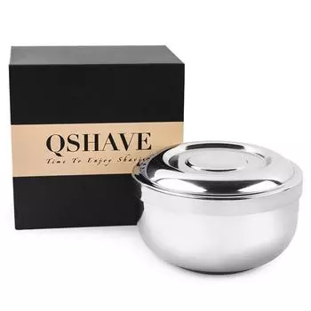 QSHAVE Чаша для мыла для бритья из нержавеющей стали Подставка для бритвы с двойным краем для классической безопасности Чаша для крема для бритья 11 x 6,8 x 6,3 см серебряный