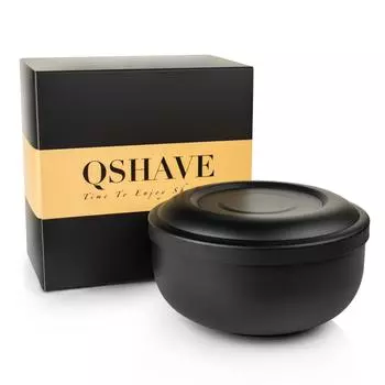 QSHAVE Черная мыльница для бритья из нержавеющей стали, кисточка для бритья с двойным краем для классической безопасной миски для крема для бритья 11 x 6,8 x 6,3 см