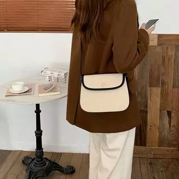 Qualities Canvas Bag New Women s Autumn/Winter Simple Colored Buckle Shoulder Bag Casual Versatile Commuter Crossbody Bag