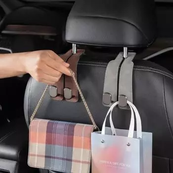 Quality Car Headrest Hook Premium Suede Rear Seat Hanging Dual Hook 20KG Large Load-Bearing Alloy Hook Hanger Universal коричневый