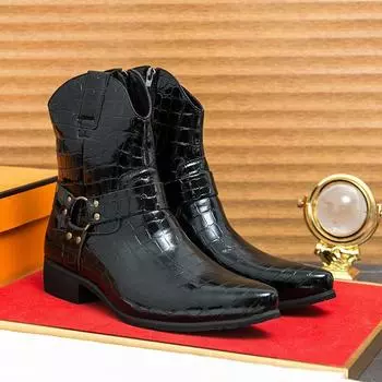 Quality High Heel Coarse Heel Pointed Chelsea Boots Winter British Belt Buckle Martin Boots Large Size Men s Boots 38