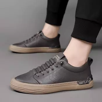 Quality Leather Loafers Casual Shoes Men s Sneakers Elastic Band Oxford Shoes Outdoor Jogging Shoes Fashion Trends Cricket Shoes 38 коричневый