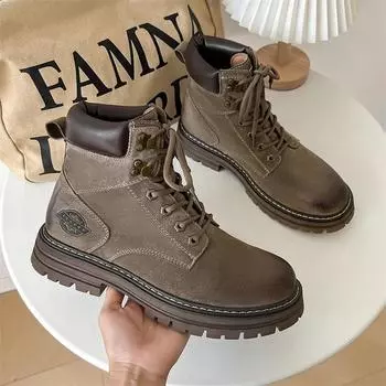 Quality Round Toe Men s Desert Boots Winter Casual Leather Outdoor Stylish Ankle Boots Fashion British Anti Slip High Top Shoes 38 серый