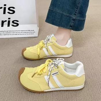 Quality selection 2025 four seasons Internet celebrity leather sports shoes casual outdoor brick and mortar store running shoes versatile women s sho 34 бежевый