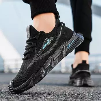 Quality selection 2025 summer men s casual running shoes platform mesh breathable student outdoor fly-woven sports shoes 39 чёрный