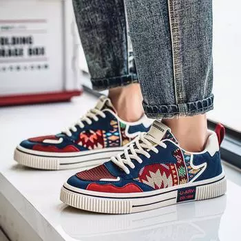 Quality selection Ethnic wind and flower Guochao sports board shoes Men s low-top students Outdoor ins catwalk shoes Men s 39 бежевый