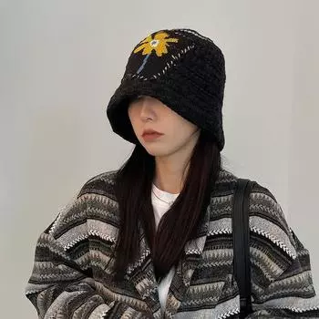 Quanli Quanqi~ Variegated knitted fisherman s hat children s autumn and winter versatile flower patch wool hat to keep warm M56-58cm