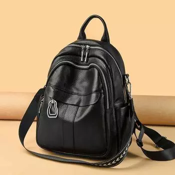 Quarryus Роскошный женский рюкзак из натуральной кожи Женский качественный ранец из воловьей кожи Повседневная женская сумка на плечо Модная большая вместительная дорожная сумка чёрный