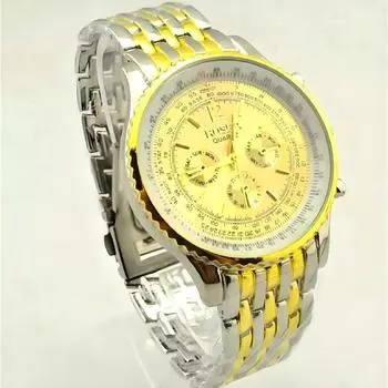 Quartz Men Business Watch Stainless Steel Case Rubber Strap Formal Wear Casual Gold