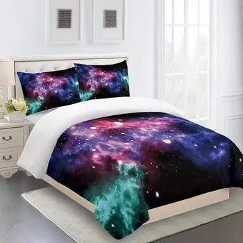 Комплект постельного белья Queen 3D пододеяльник Фиолетовый Звезда Галактика Стиль пододеяльник из трех предметов Полный размер для девочек и мальчиков Декор для спальни W90xL190cm