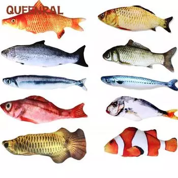 Queenral игрушка для кошек, тренировочная, развлекательная, плюшевая подушка с рыбой, 20 см, имитация рыбы, игрушка для кошек, интерактивная игрушка для жевания домашних животных, игрушки для домашних животных