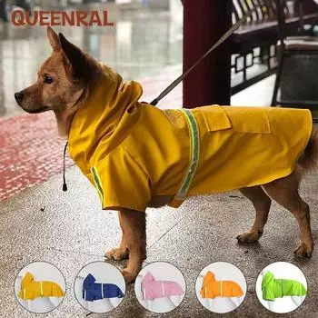 Queenral S-5XL Pet Dog Raincoat Водонепроницаемый комбинезон Светоотражающая одежда для собак Одежда для домашних животных Куртка для маленьких средних крупных собак Товары для домашних животных