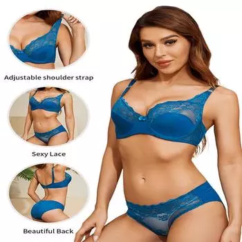 Queenral сексуальный французский кружевной бюстгальтер с вышивкой, комплект нижнего белья, женский комплект нижнего белья, тонкий бюстгальтер пуш-ап с глубоким V-образным вырезом, бюстгальтер и комплект трусиков