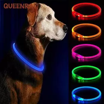 Queenral светодиодный USB-ошейник для собак, ночной светящийся ошейник для собак, светодиодный ночной безопасный мигающий светящийся ошейник для предотвращения потери собак, аксессуары для домашних животных