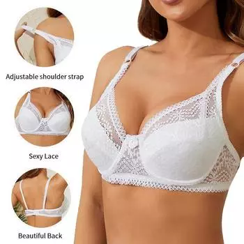 Queenral тонкое нижнее белье с полной чашкой, маленький бюстгальтер больших размеров, беспроводной регулируемый кружевной женский бюстгальтер, нагрудник, чашка CD, кружевные бюстгальтеры большого размера
