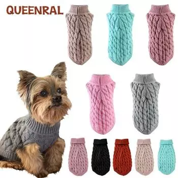 Queenral Зимняя одежда для собак Чихуахуа Мягкий щенок Котенок Котенок Высокий воротник Сплошной цвет Дизайн Свитер Модная одежда для домашних собак Кошки